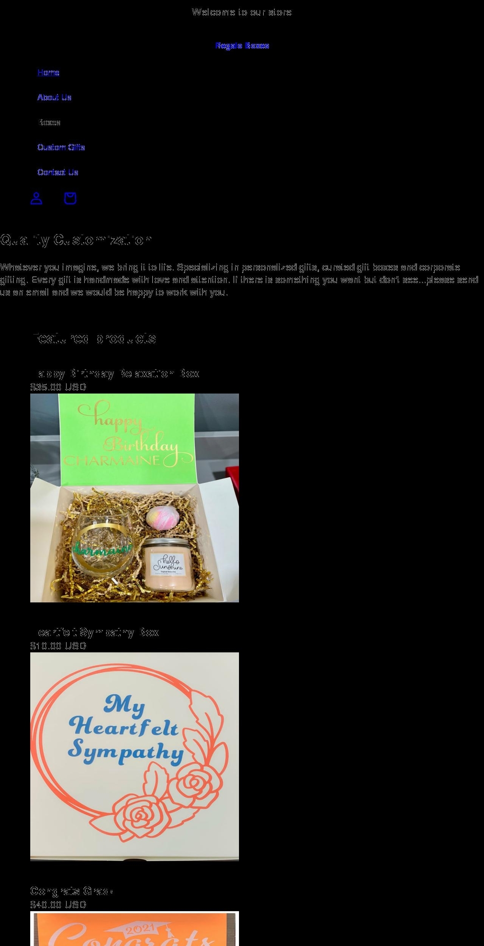 regaloboxes.com shopify website screenshot