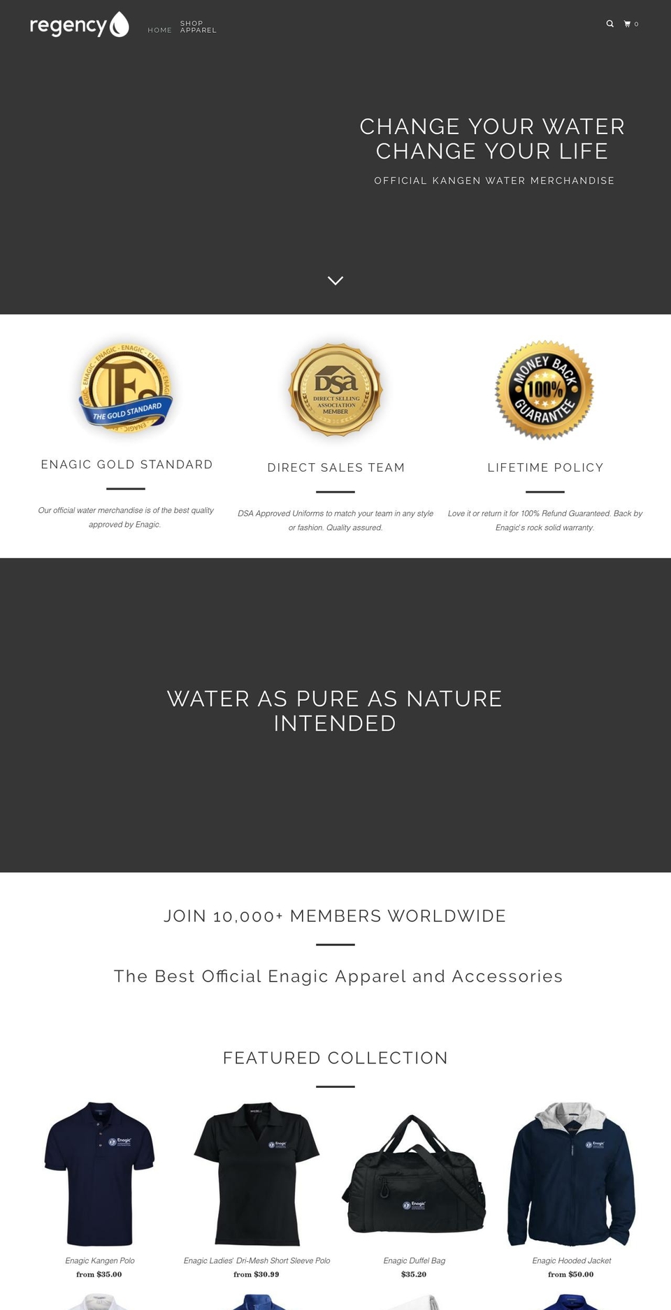 regencywater.com — Shopify storefront screenshot