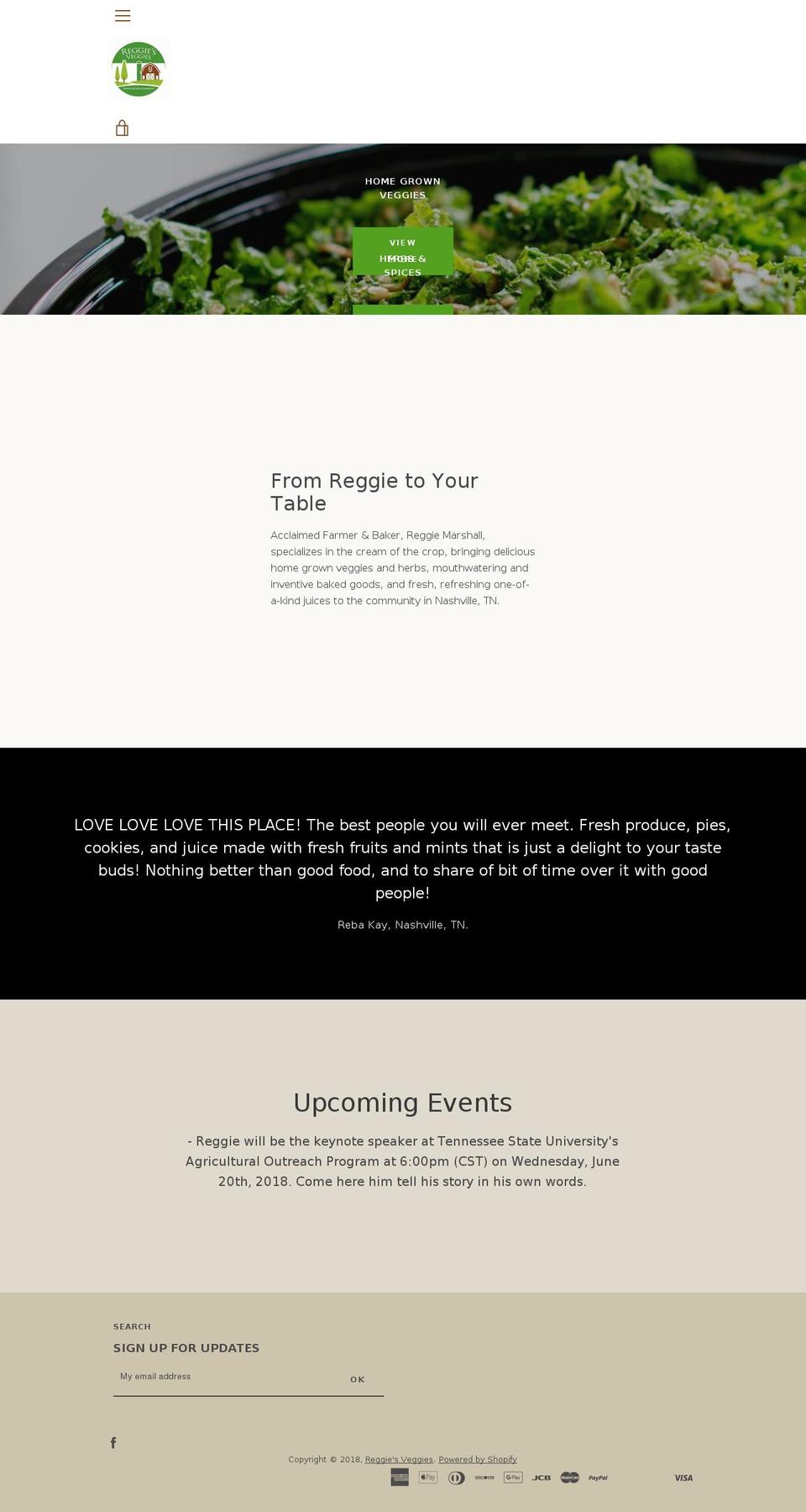 reggiesveggies.org shopify website screenshot