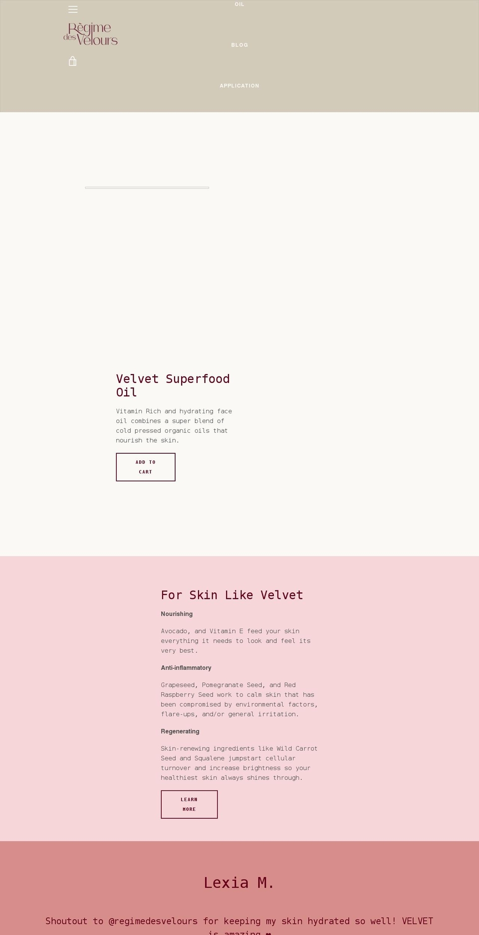 regimedesvelours.com shopify website screenshot