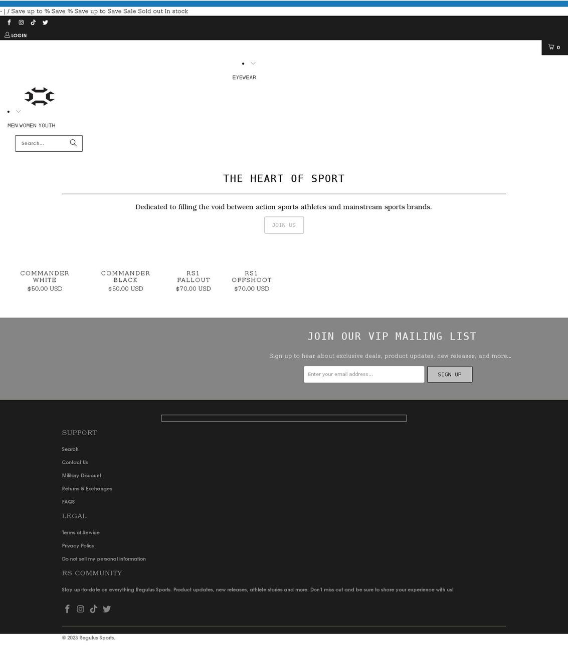 regulus-sports.myshopify.com shopify website screenshot