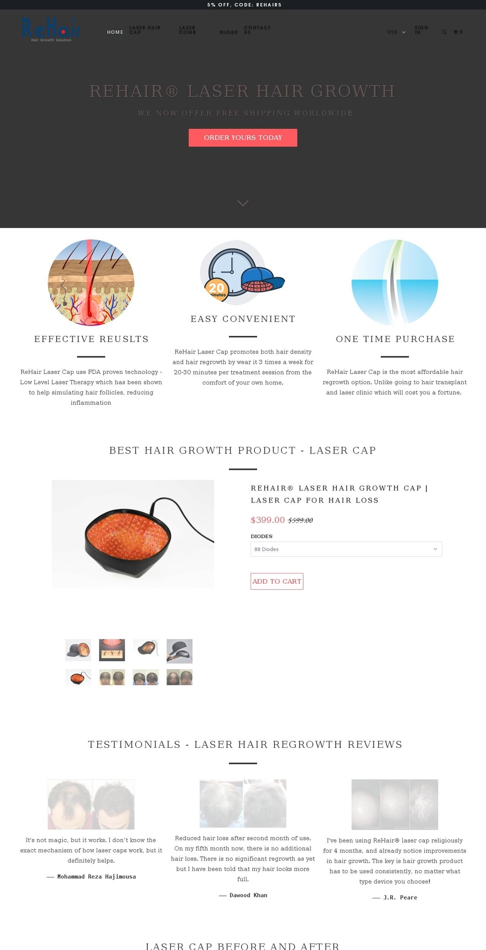 rehairlaser.com — Shopify storefront screenshot