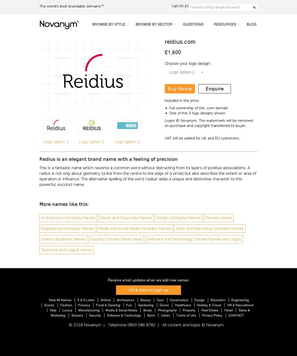 reidius.com shopify website screenshot