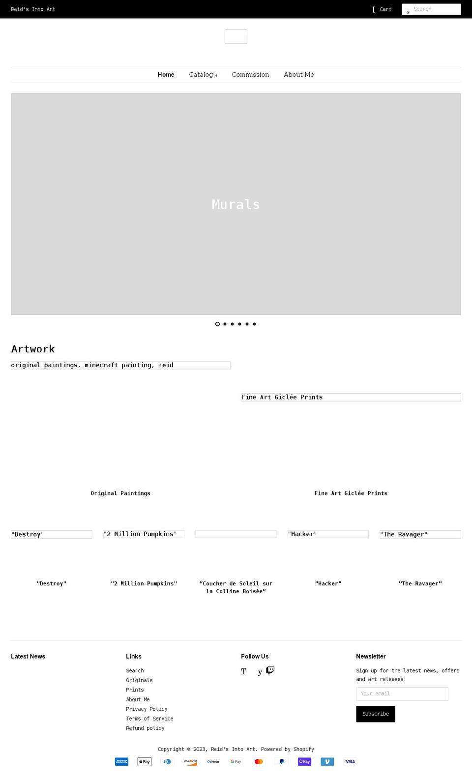 reidsintoart.com shopify website screenshot