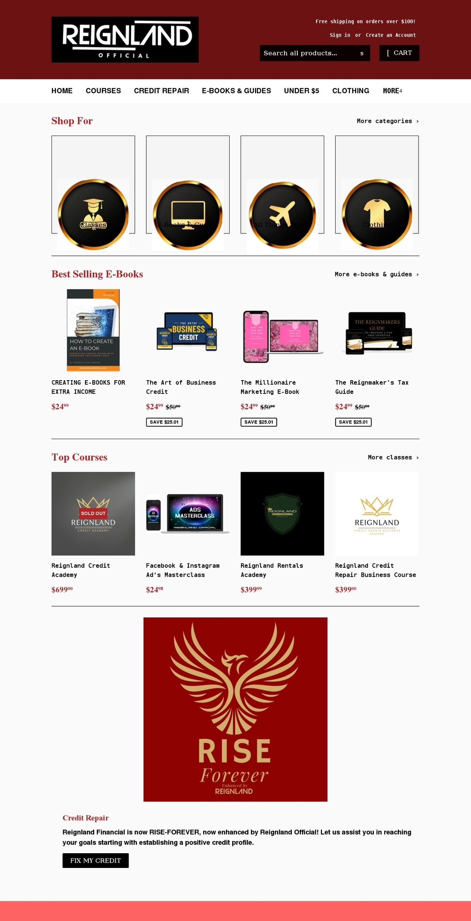 reignlandofficial.com shopify website screenshot