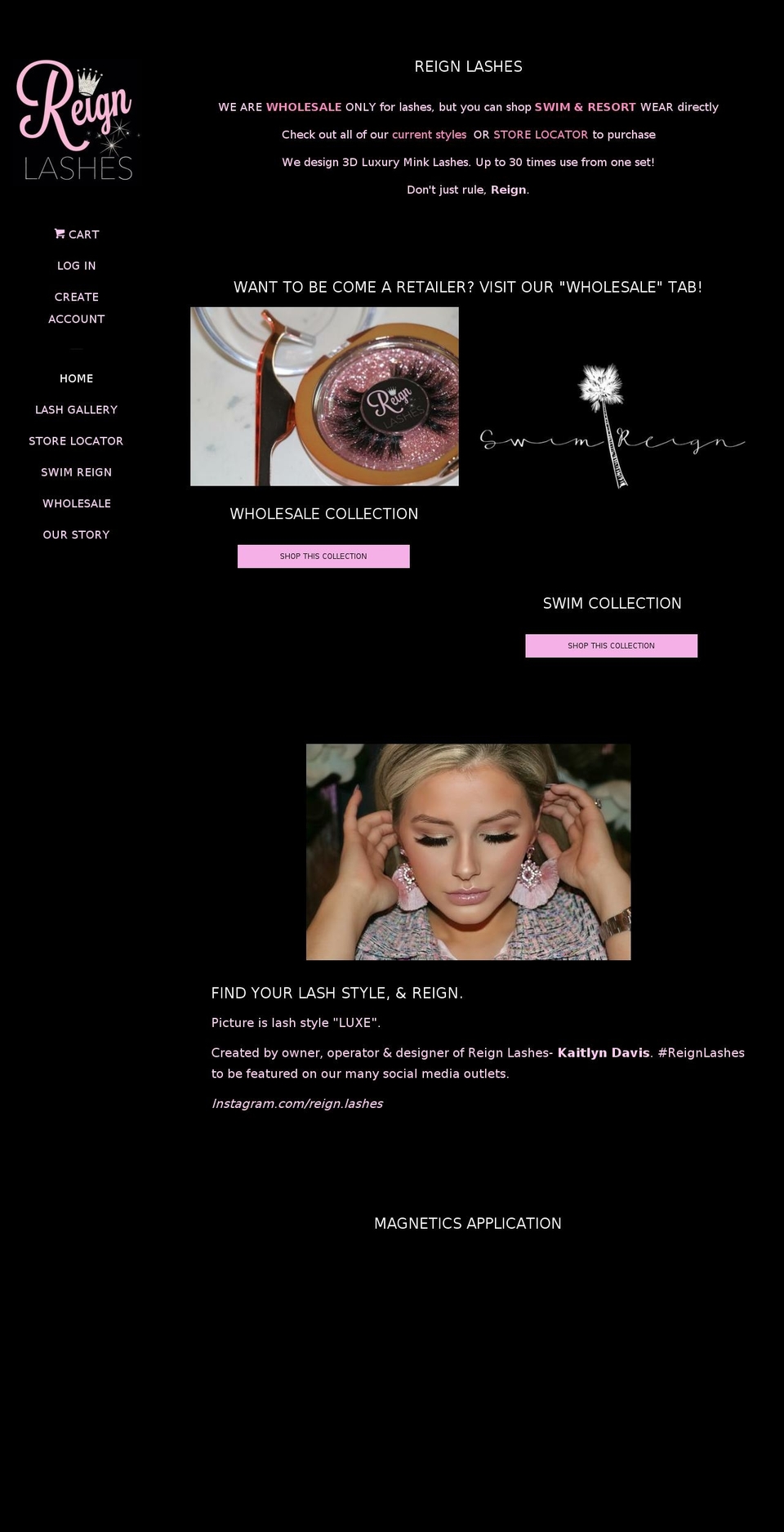 reignlashes.com shopify website screenshot