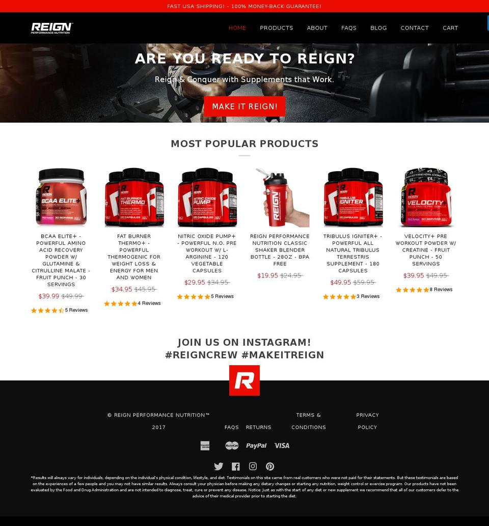 reignnutrition.com shopify website screenshot