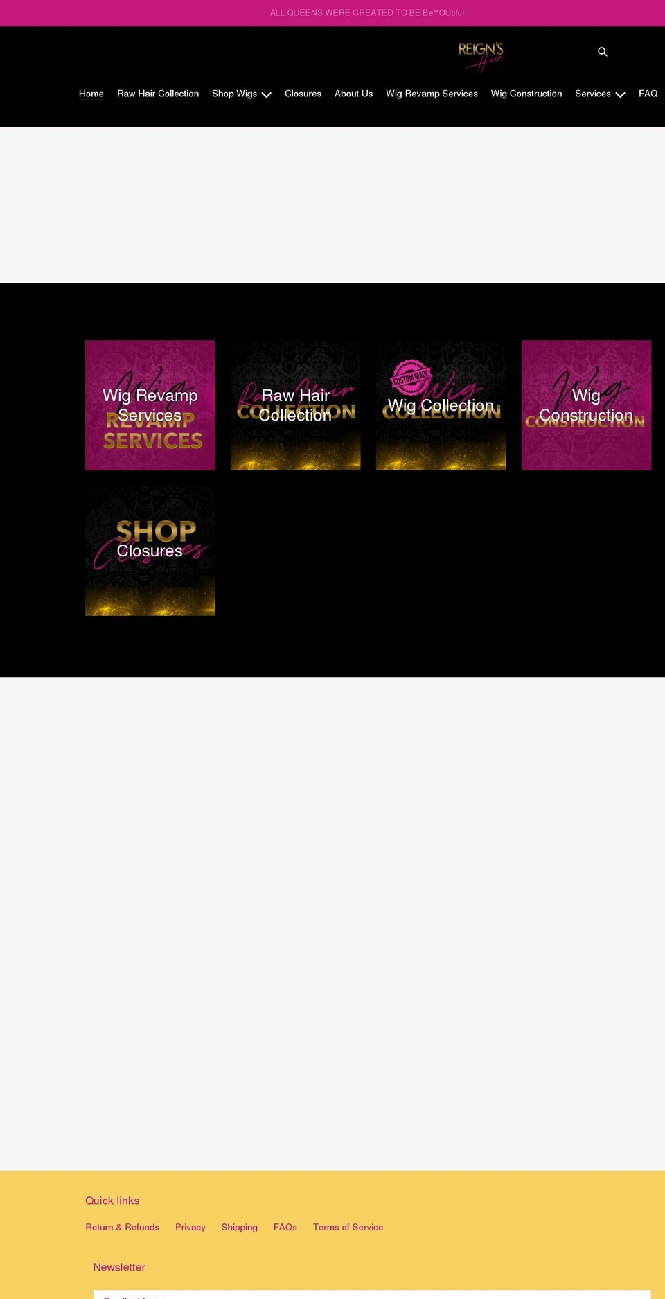 reignsheir.com shopify website screenshot