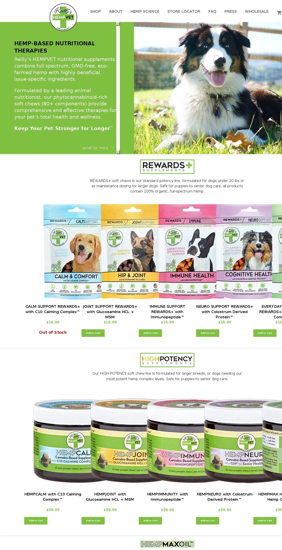 Reilly's HEMPVET Shopify theme site example reillyshempvet.org