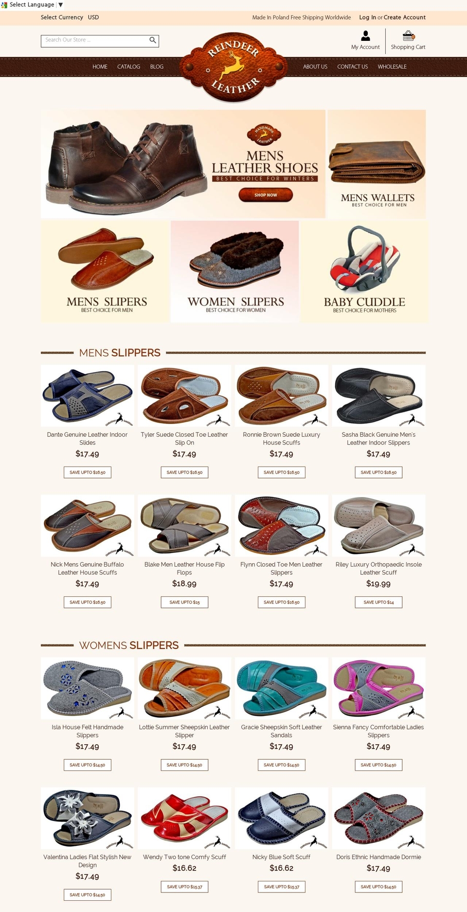 reindeerleather.com shopify website screenshot