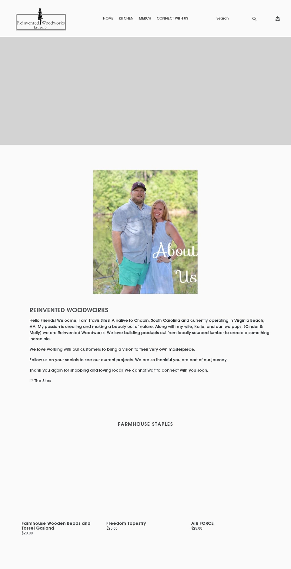 reinventedwoodworks.com — Shopify storefront screenshot