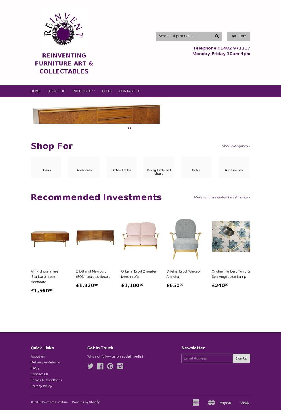 reinventfurniture.co.uk shopify website screenshot