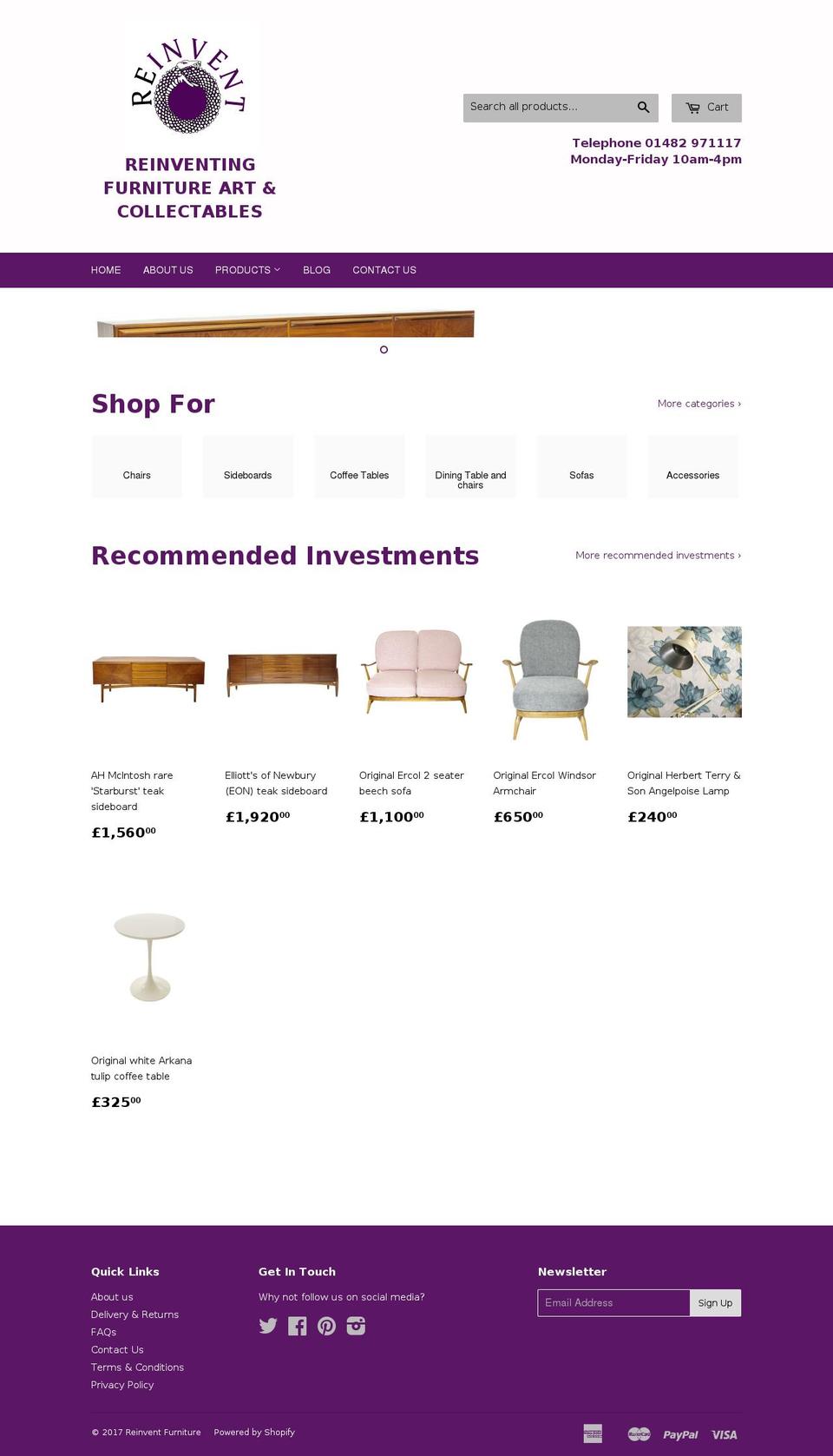 reinventfurniture.com shopify website screenshot