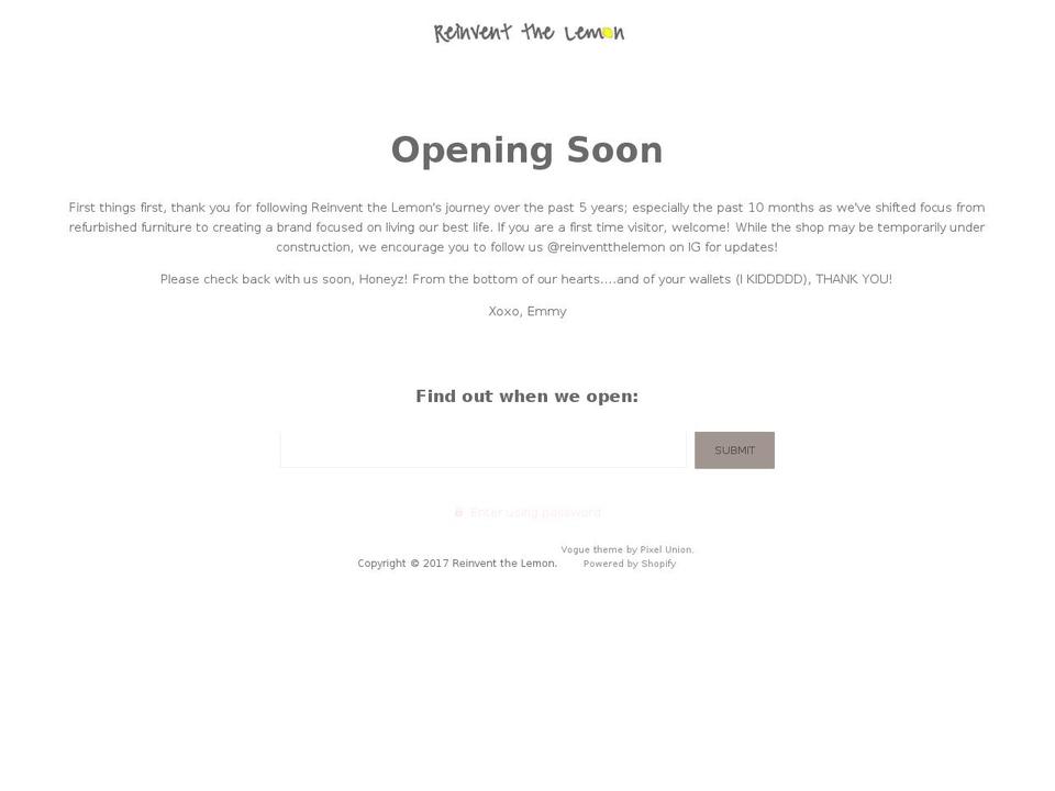 reinventthelemon.com shopify website screenshot