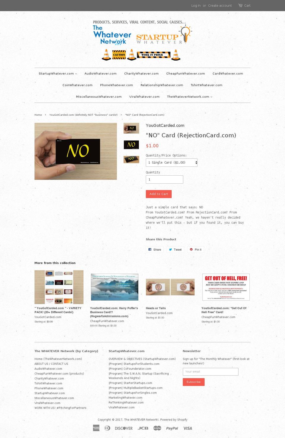 rejectioncard.com shopify website screenshot
