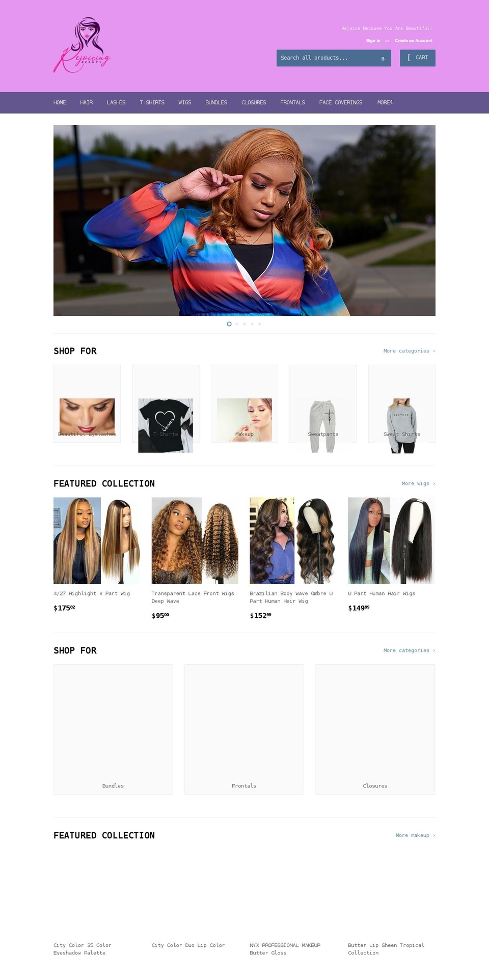 rejoicingbeauty.com shopify website screenshot