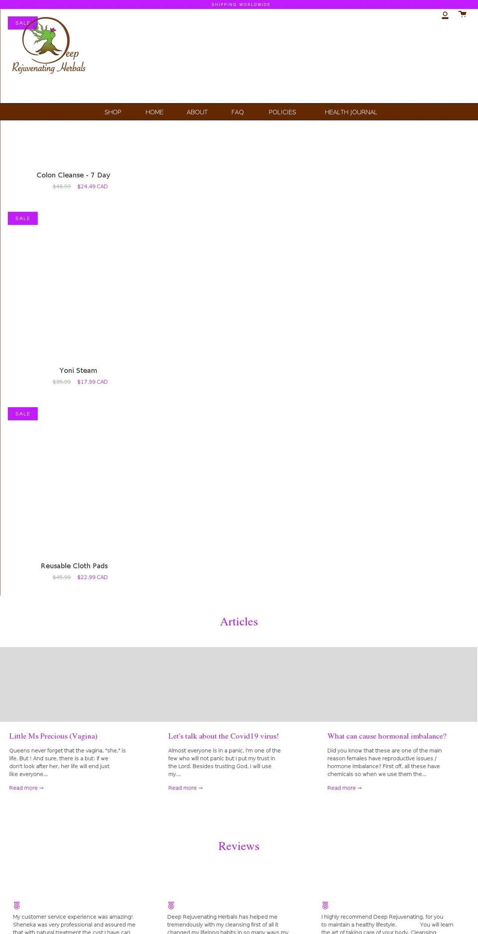 rejuvenatingherbals.com shopify website screenshot