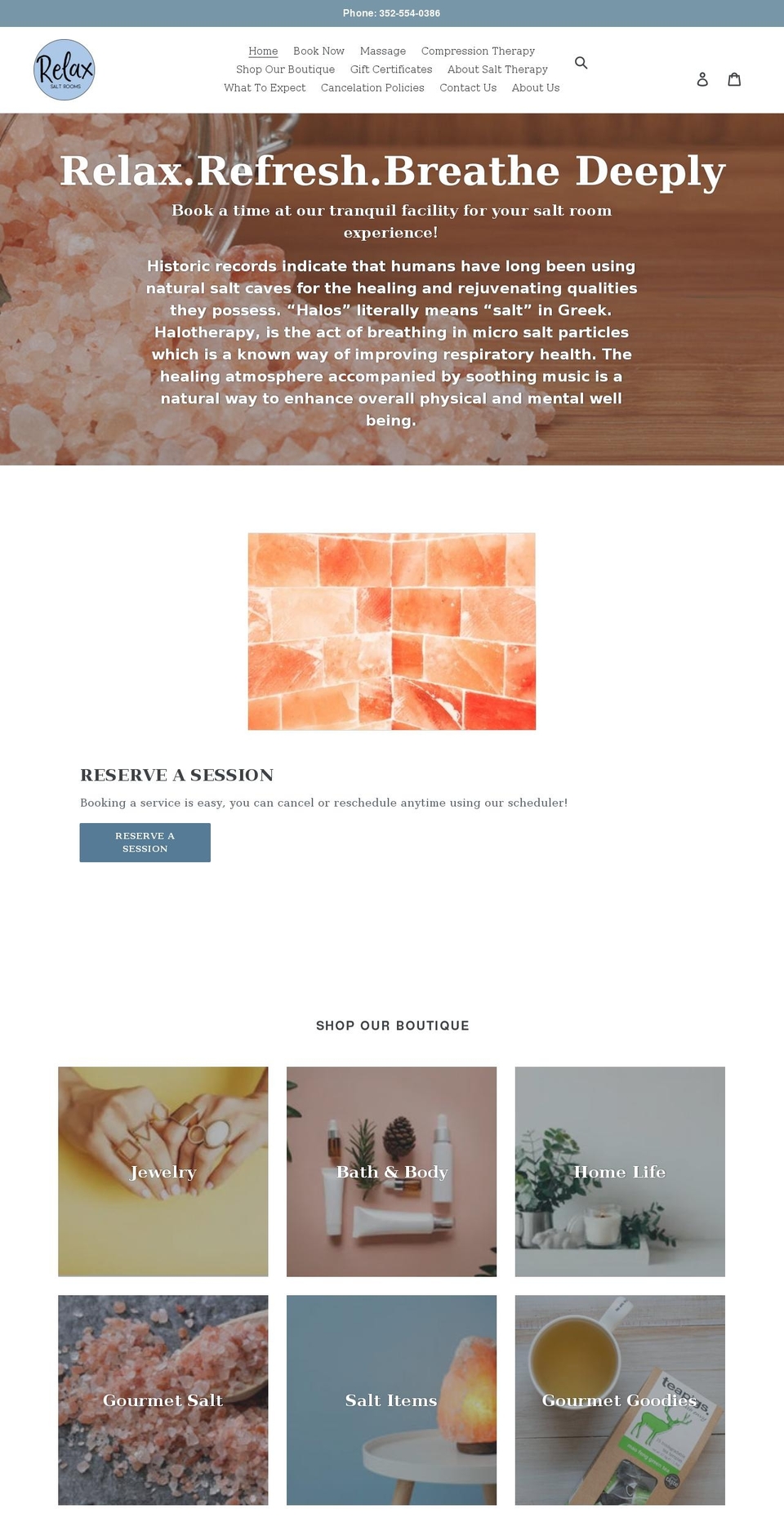 relaxsaltrooms.com shopify website screenshot