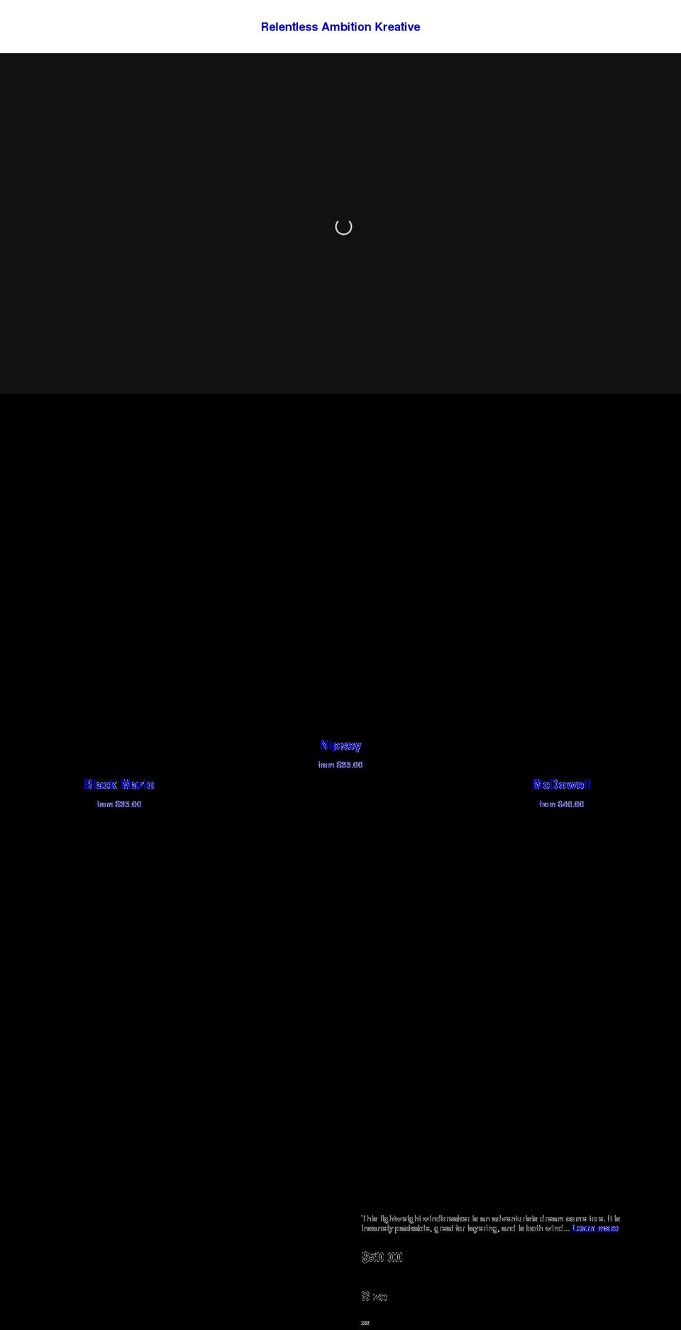 relentlessambitionkreative.com shopify website screenshot