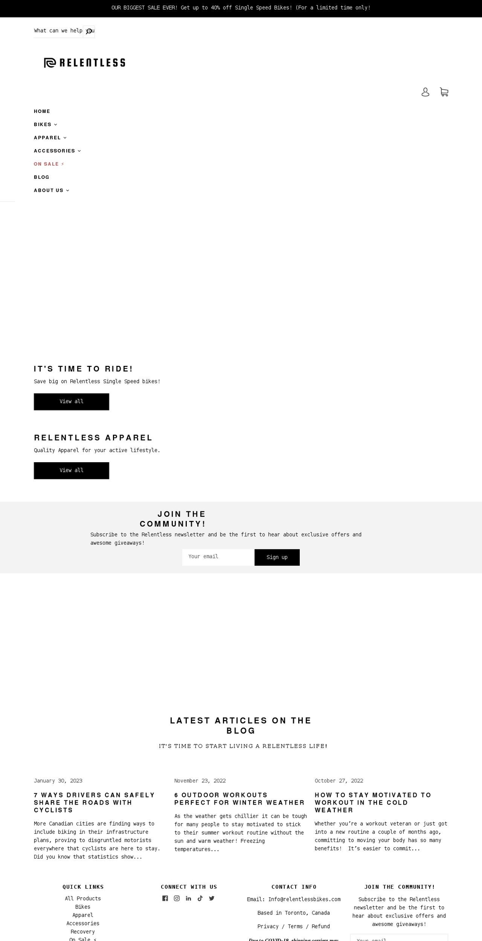 relentlessbikes.com shopify website screenshot