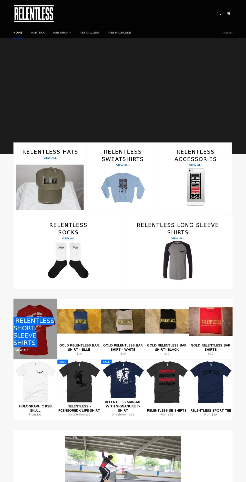 relentlessskateboarding.com shopify website screenshot