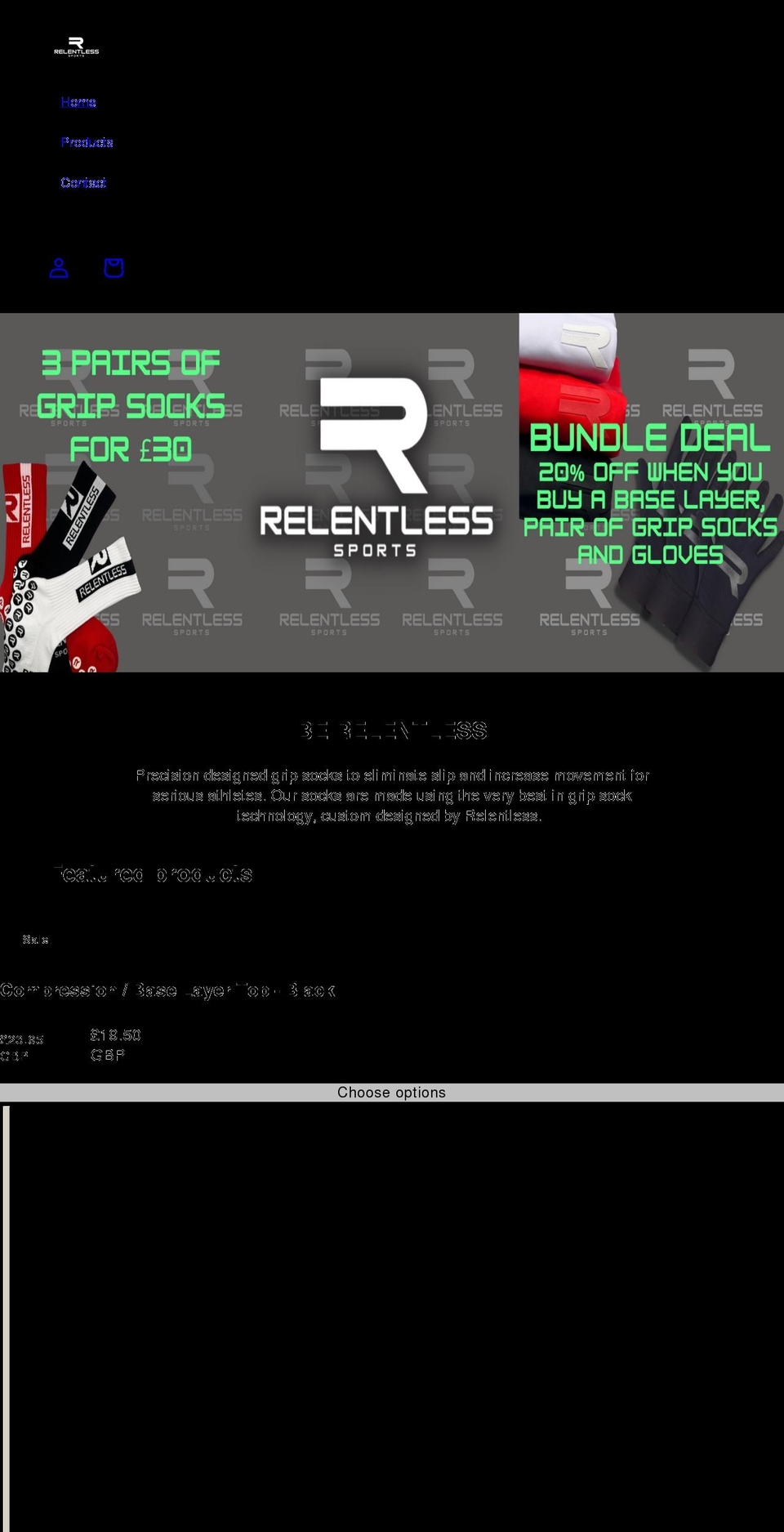 relentlesssports.co.uk shopify website screenshot