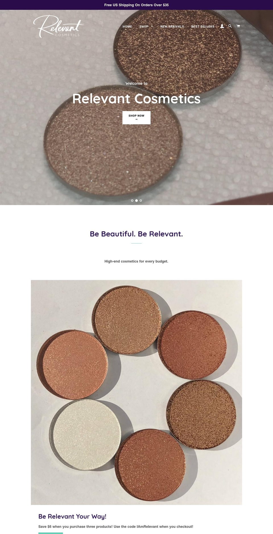relevantcosmetics.com — Shopify storefront screenshot