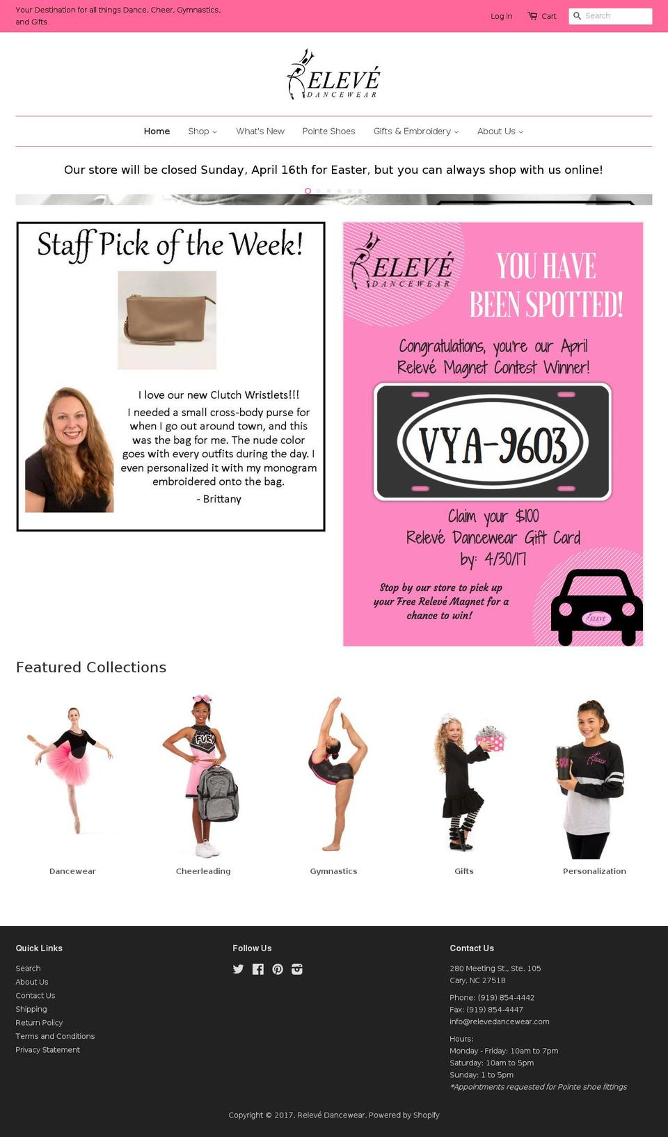 relevedancewear.com shopify website screenshot