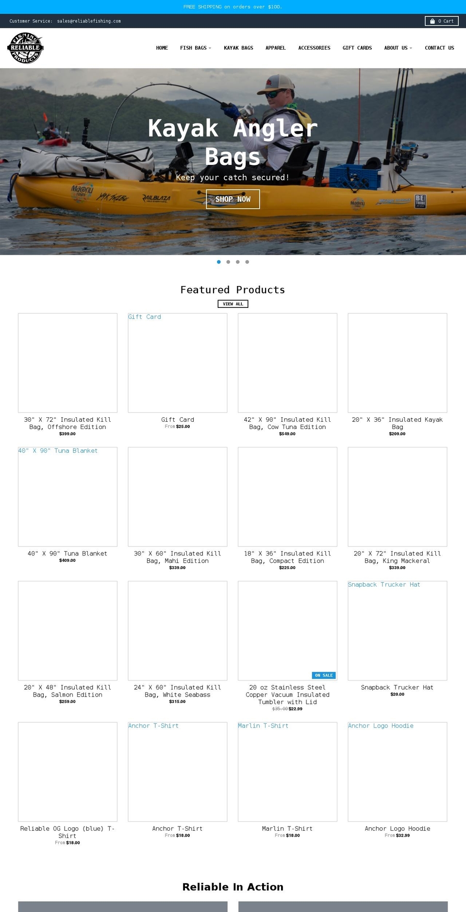 reliablefishing.com shopify website screenshot