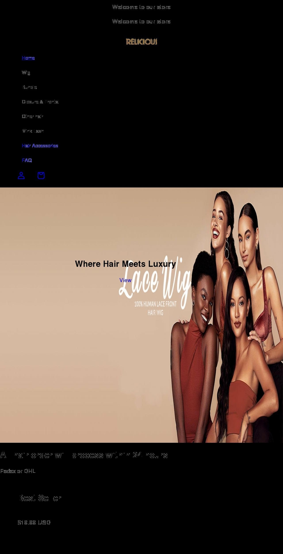 relicioushair.com shopify website screenshot