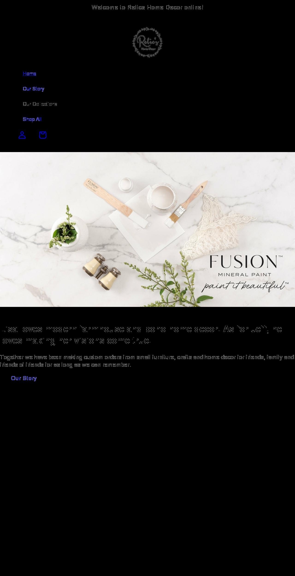 relicshomedecor.com shopify website screenshot