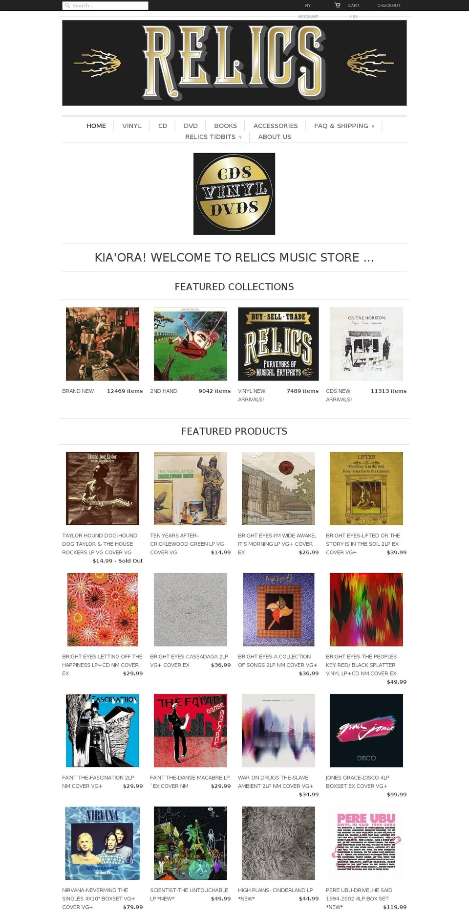 Responsive Shopify theme site example relicsmusic.co.nz