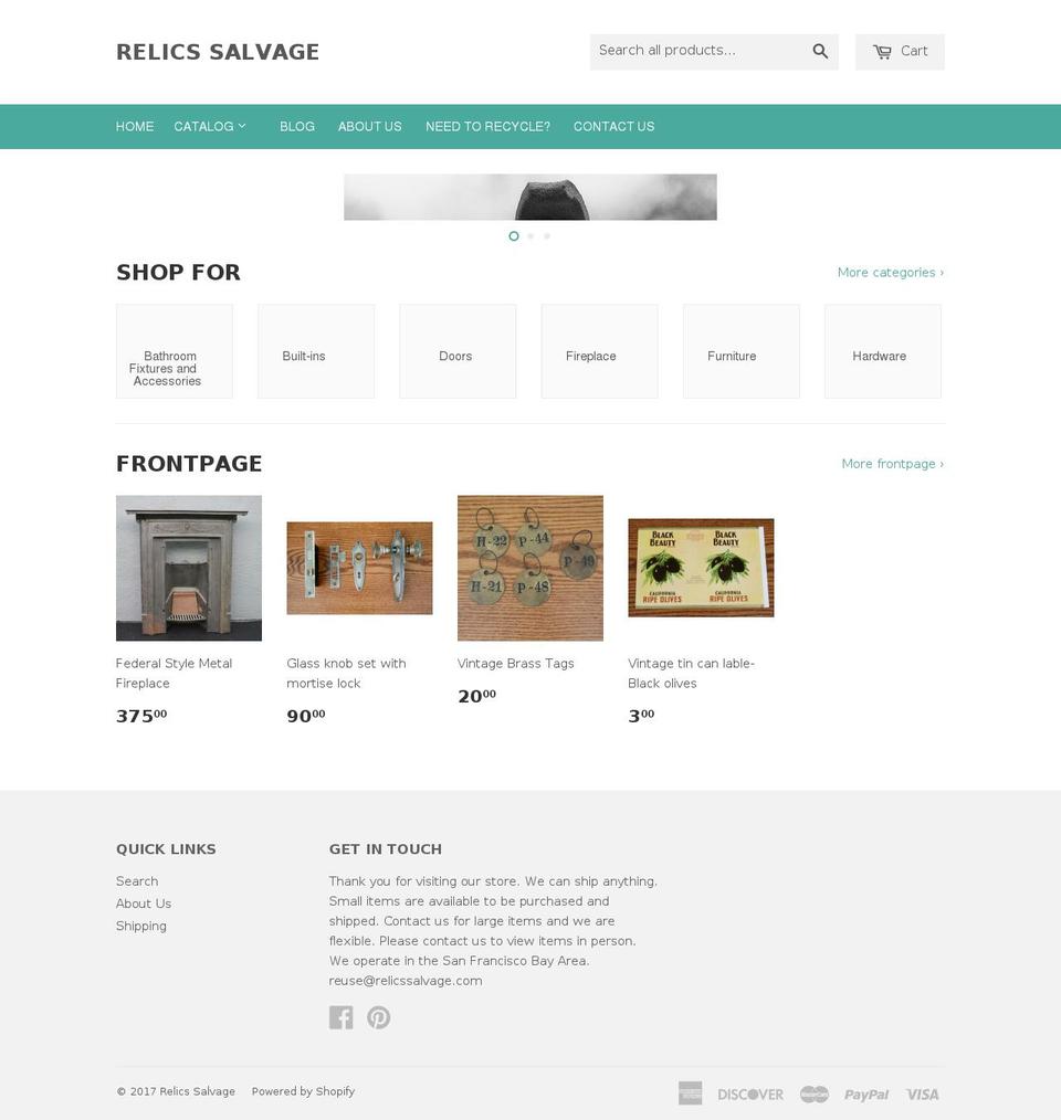 relicssalvage.com shopify website screenshot