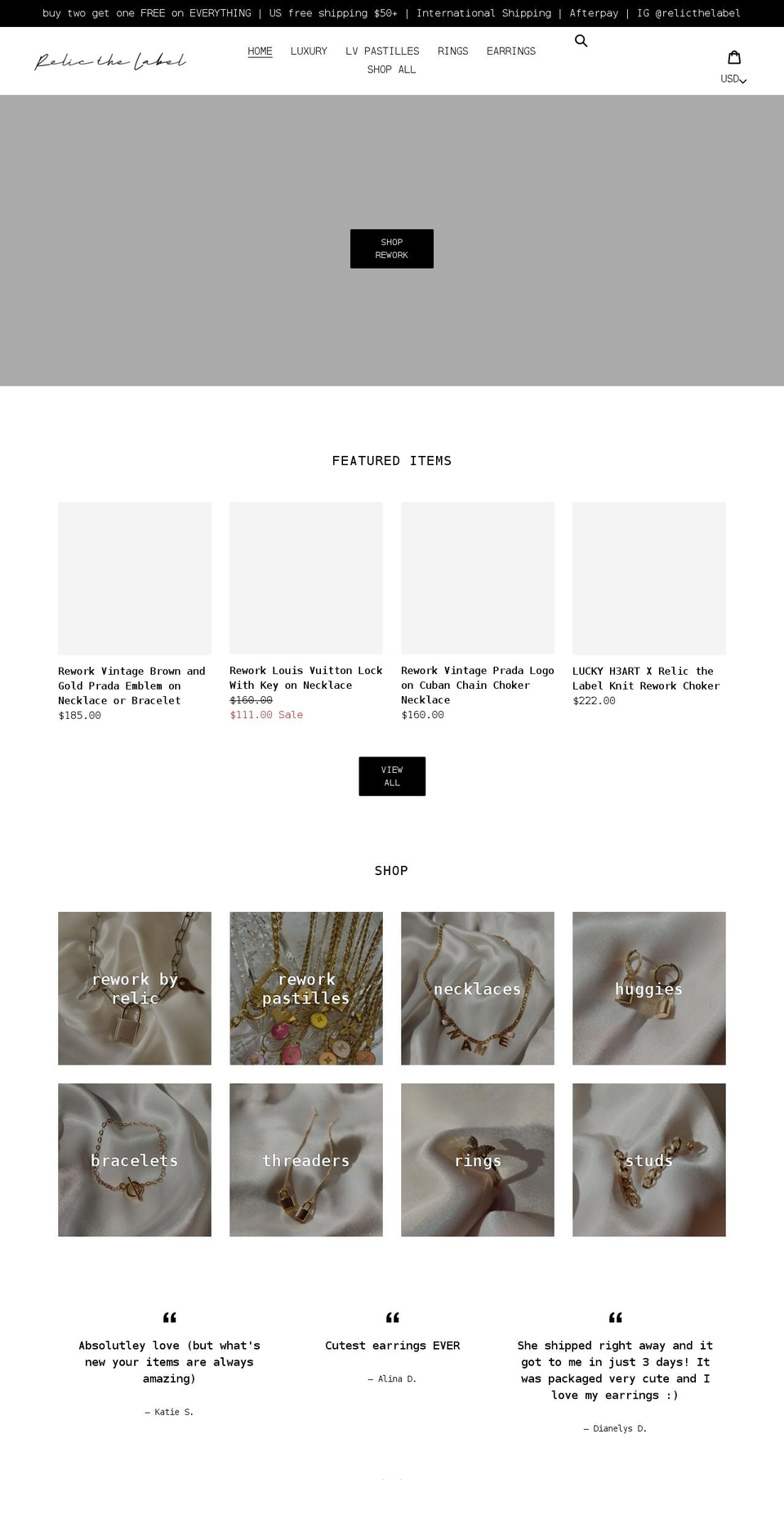 relicthelabel.com shopify website screenshot