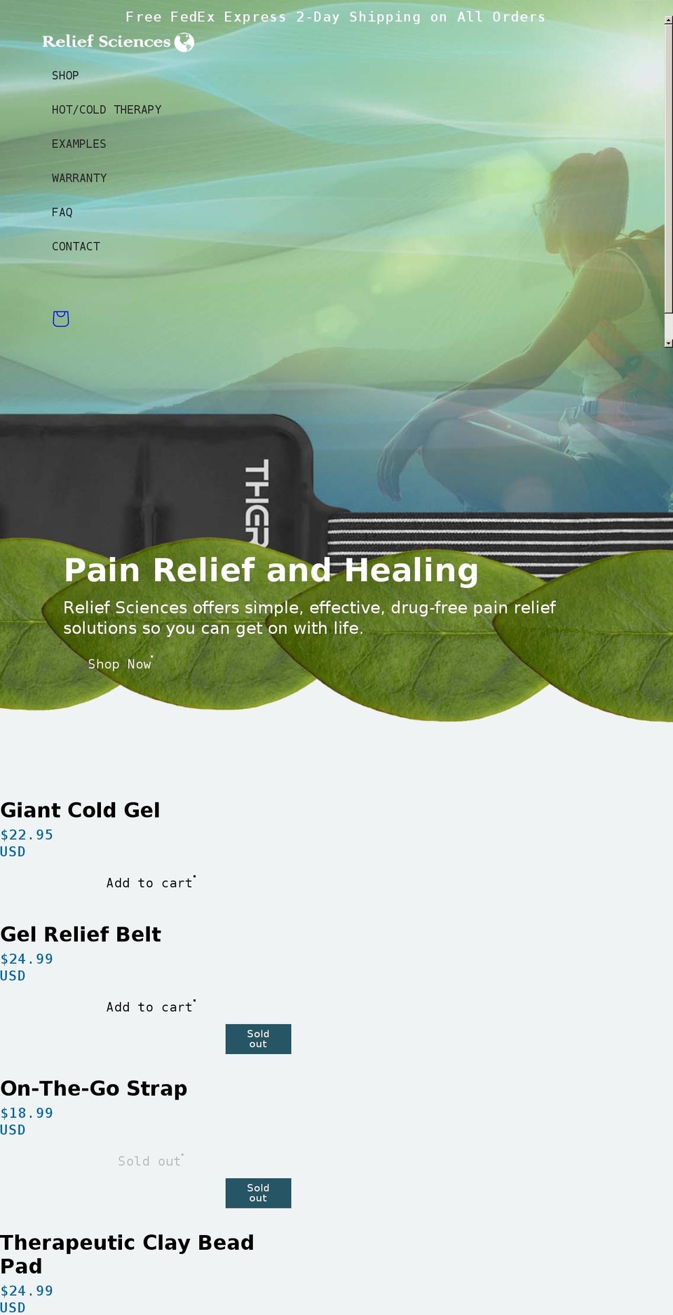 reliefsciences.com shopify website screenshot