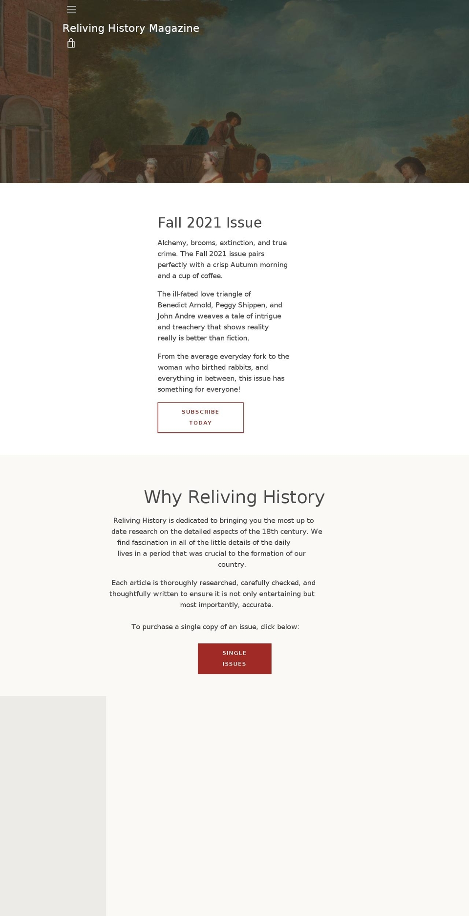 relivinghistorymagazine.com — Shopify storefront screenshot