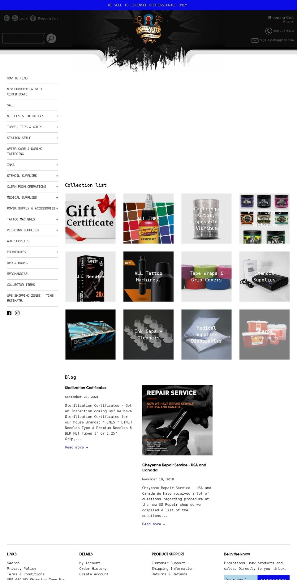 relyaid-tattoo-supply.myshopify.com shopify website screenshot