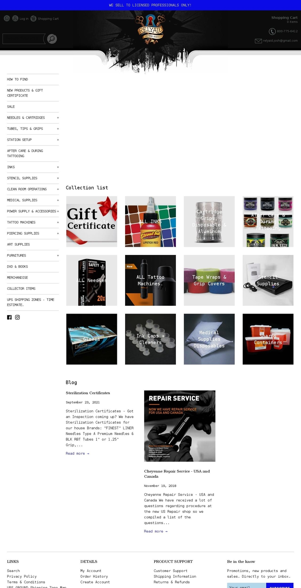 relyaidtattoosupply.com shopify website screenshot