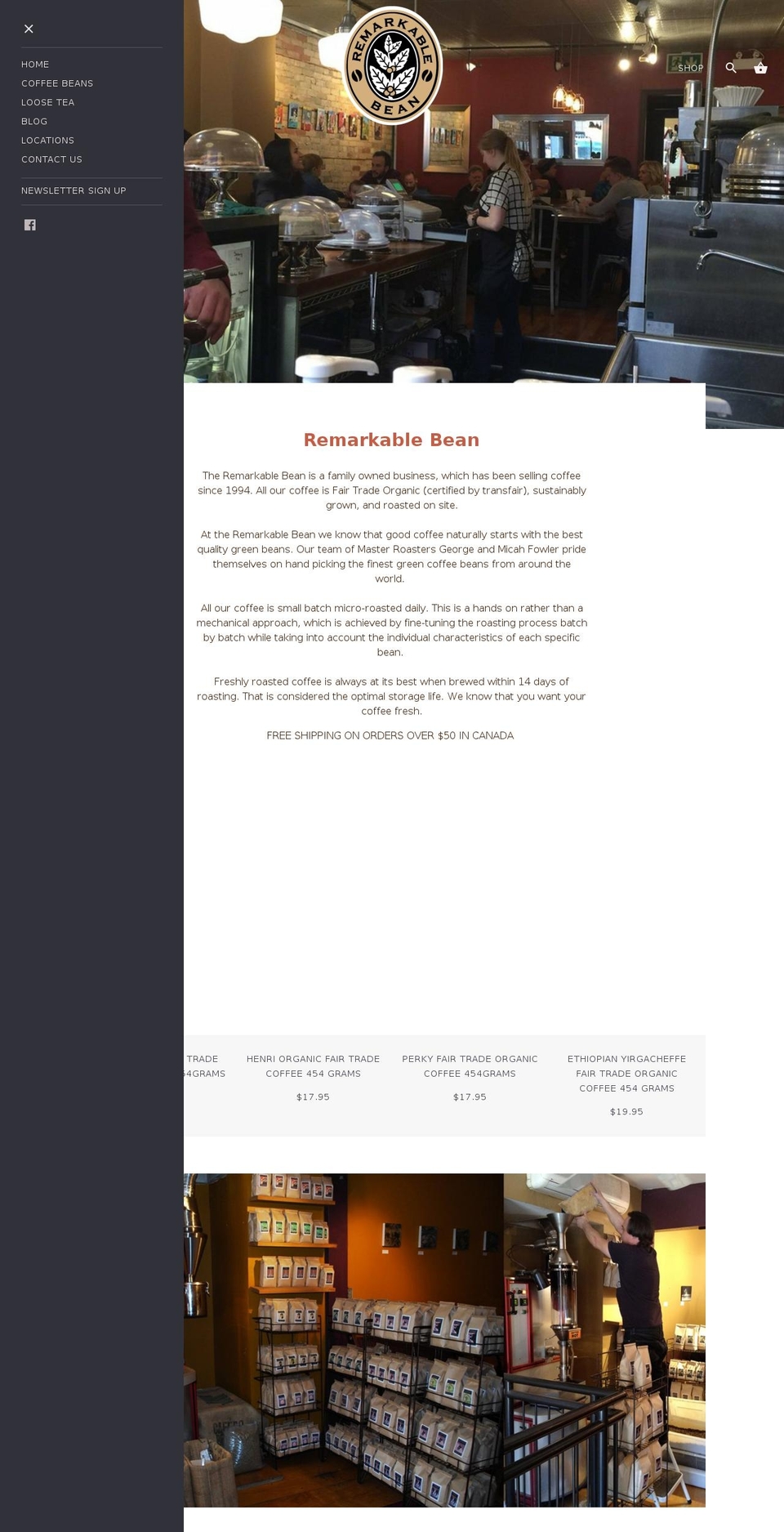 remarkablebean.com shopify website screenshot