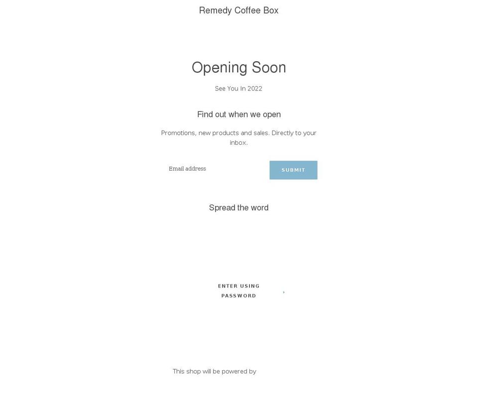 remedycoffeebox.com shopify website screenshot