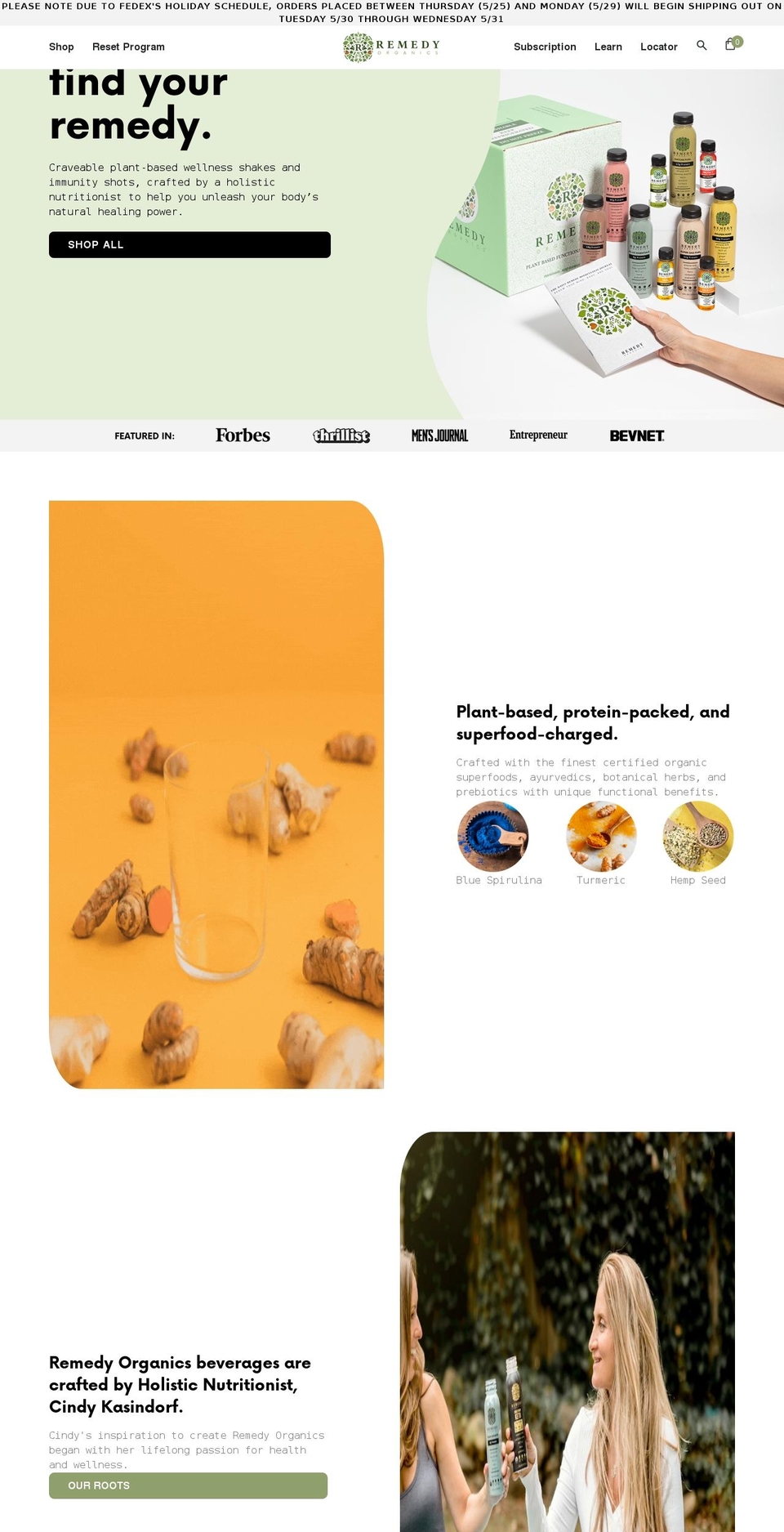 remedyorganics.com shopify website screenshot