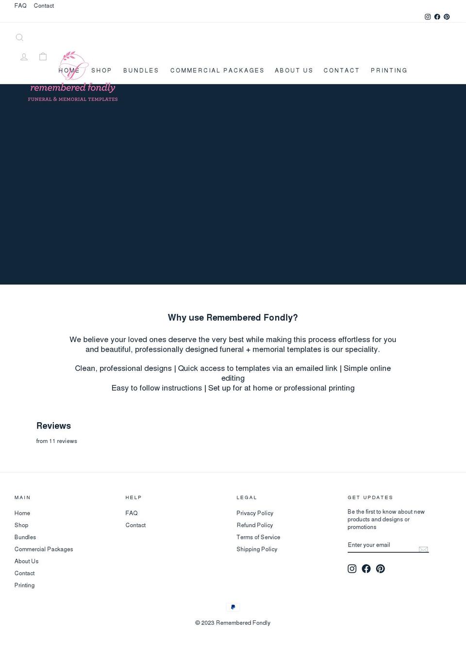 rememberedfondly.com shopify website screenshot