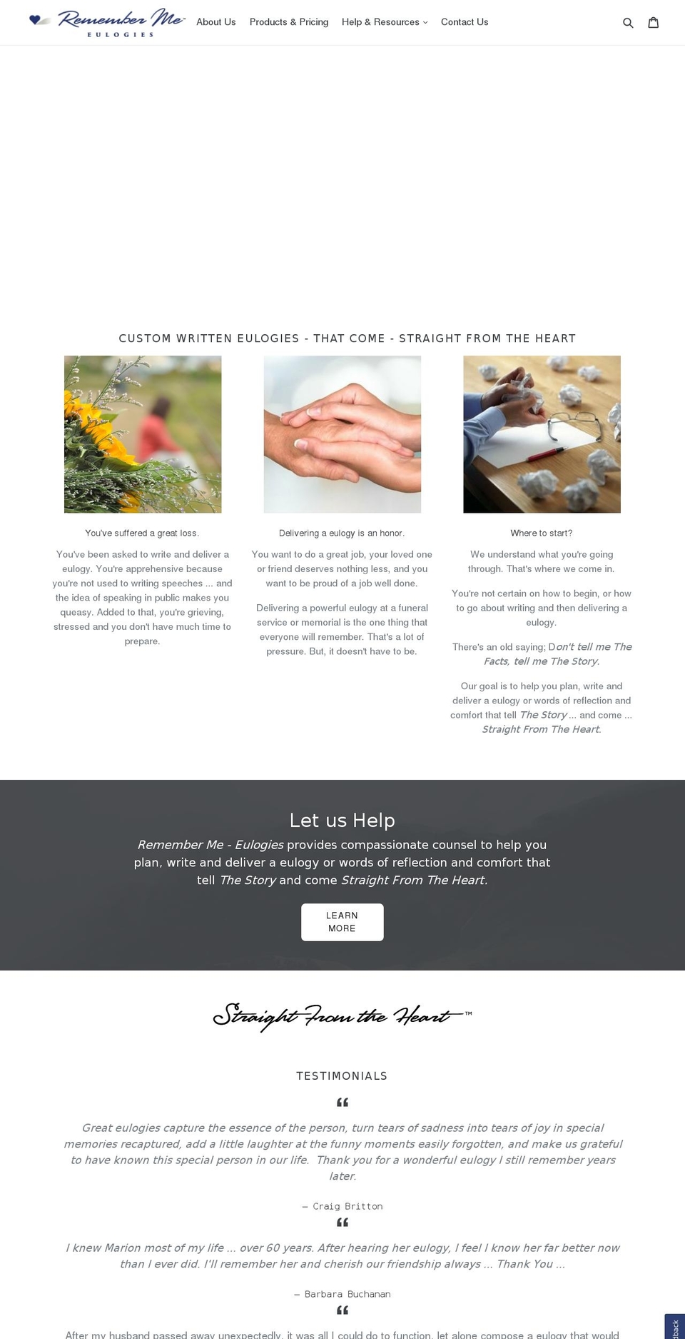 remembermeeulogies.com — Shopify storefront screenshot