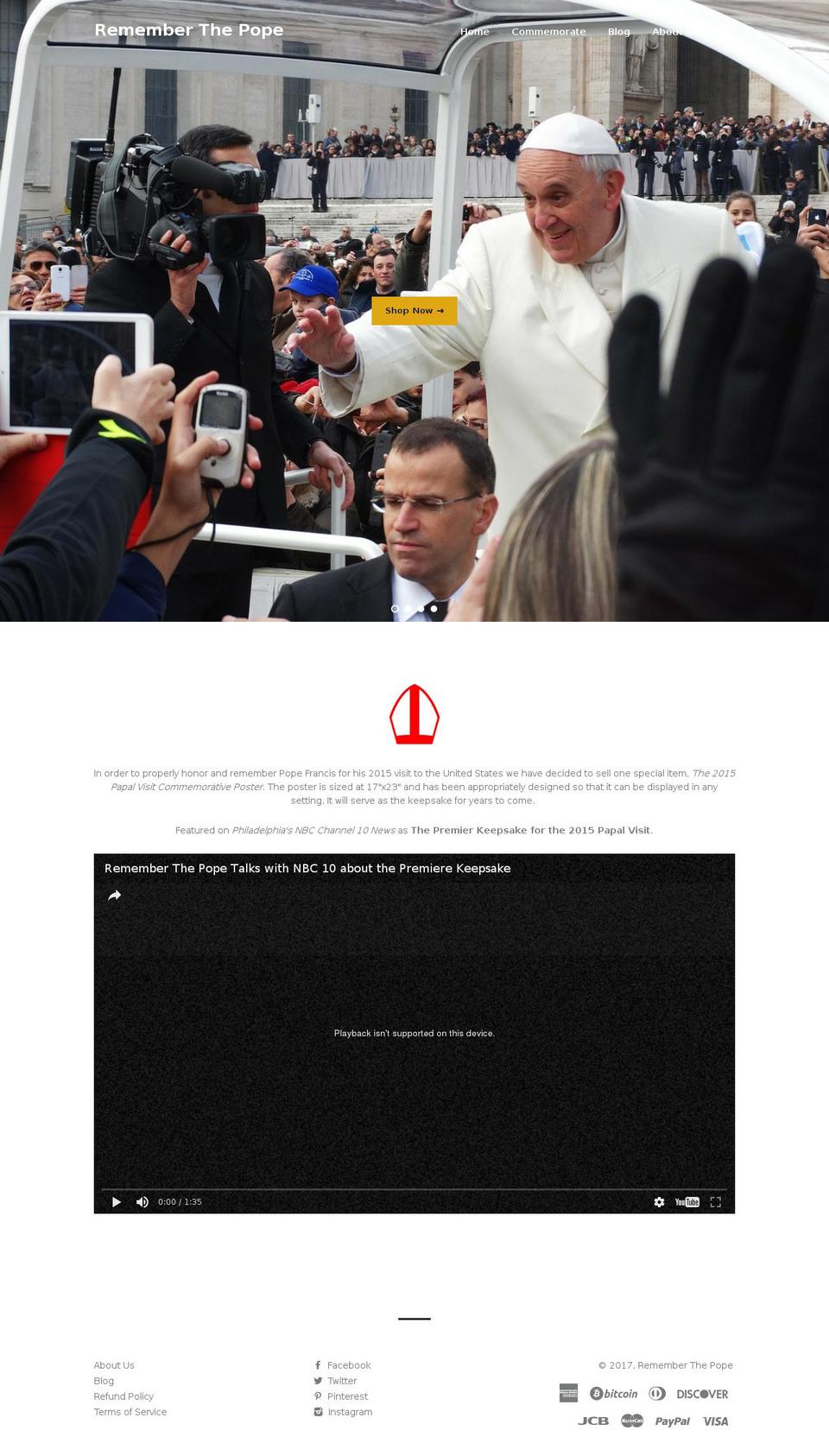 rememberthepope.com shopify website screenshot