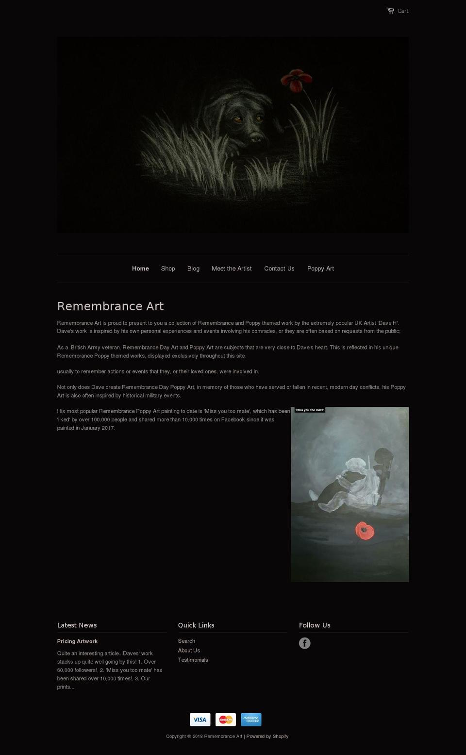 remembranceart.co.uk shopify website screenshot