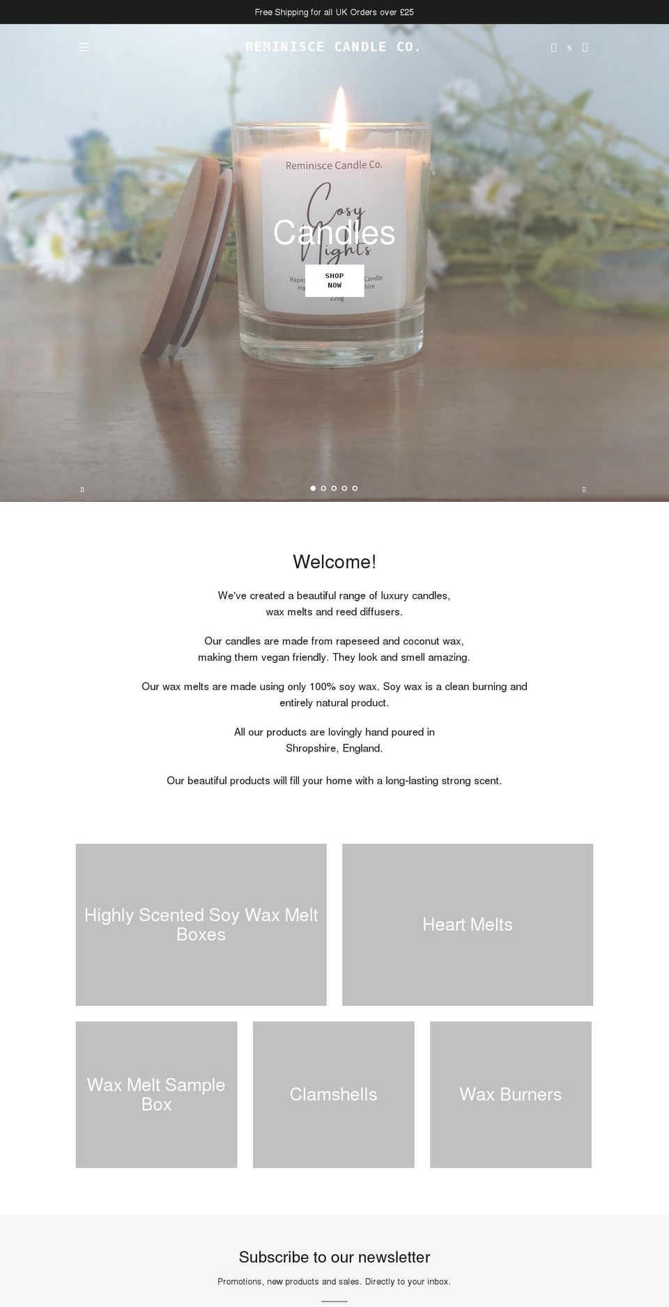 reminiscecandleco.com shopify website screenshot