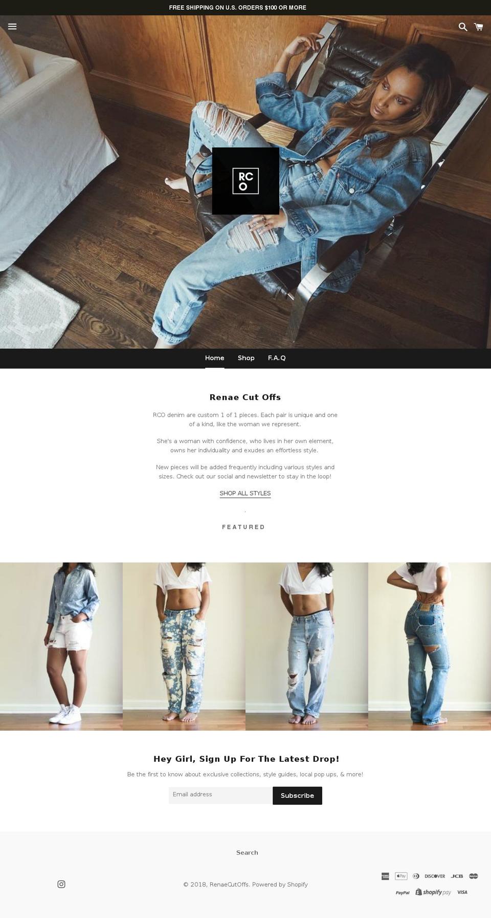 renaecutoffs.com — Shopify storefront screenshot