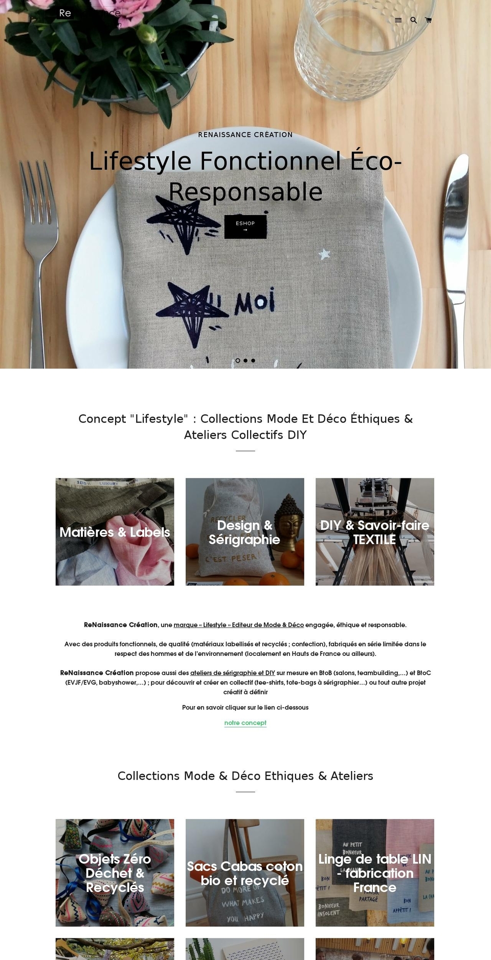renaissancecreation.org shopify website screenshot