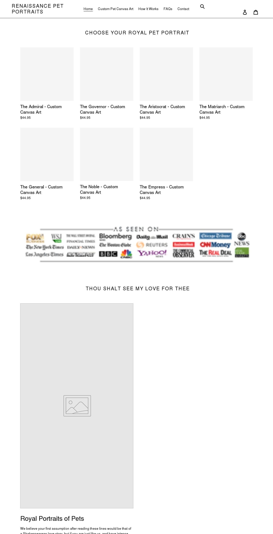 renaissancepetportraits.com shopify website screenshot