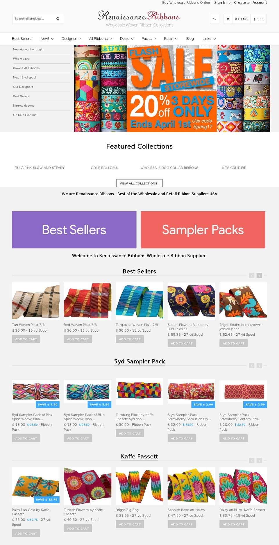 renaissanceribbons.com shopify website screenshot